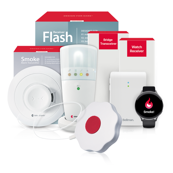 Smoke/Fire Alarm System with Flash Receiver, Bed Shaker, Bridge, and Watch Receiver