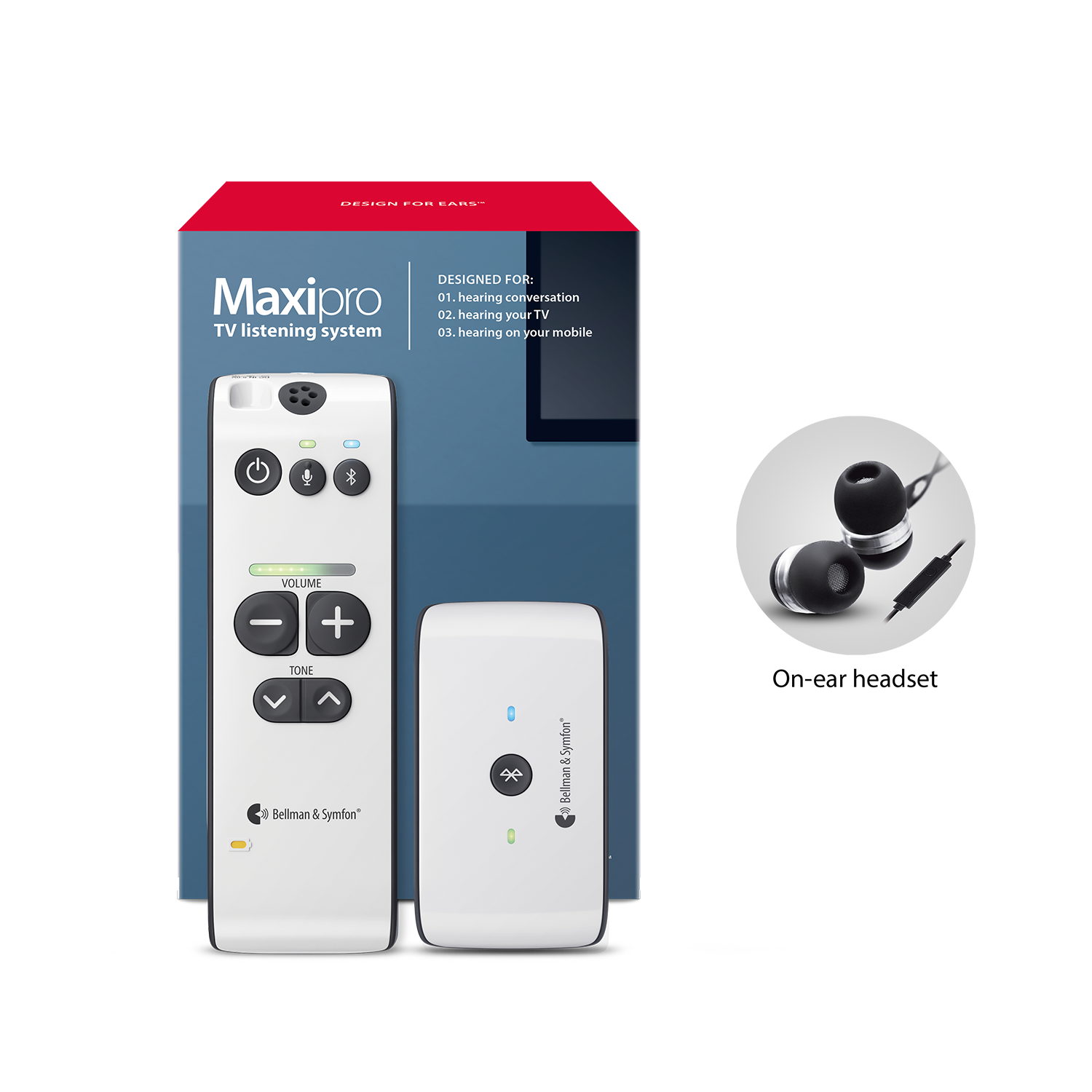 ADA Maxi Pro TV Listening System Included Earbuds with Mic | Bellman & Symfon