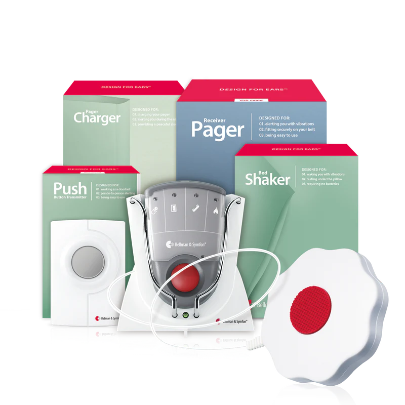 ADA Push Button Notification System | with Alarm Clock Receiver and Bed Shaker | Bellman & Symfon