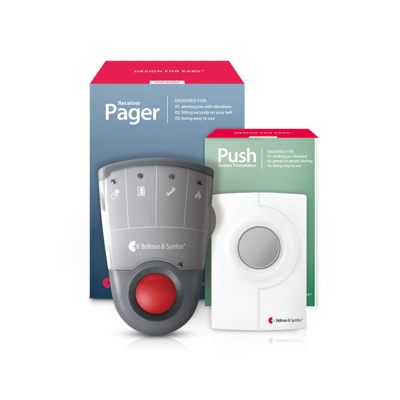 ADA Push Button Notification System | with Pager Receiver, Charger and Bed Shaker