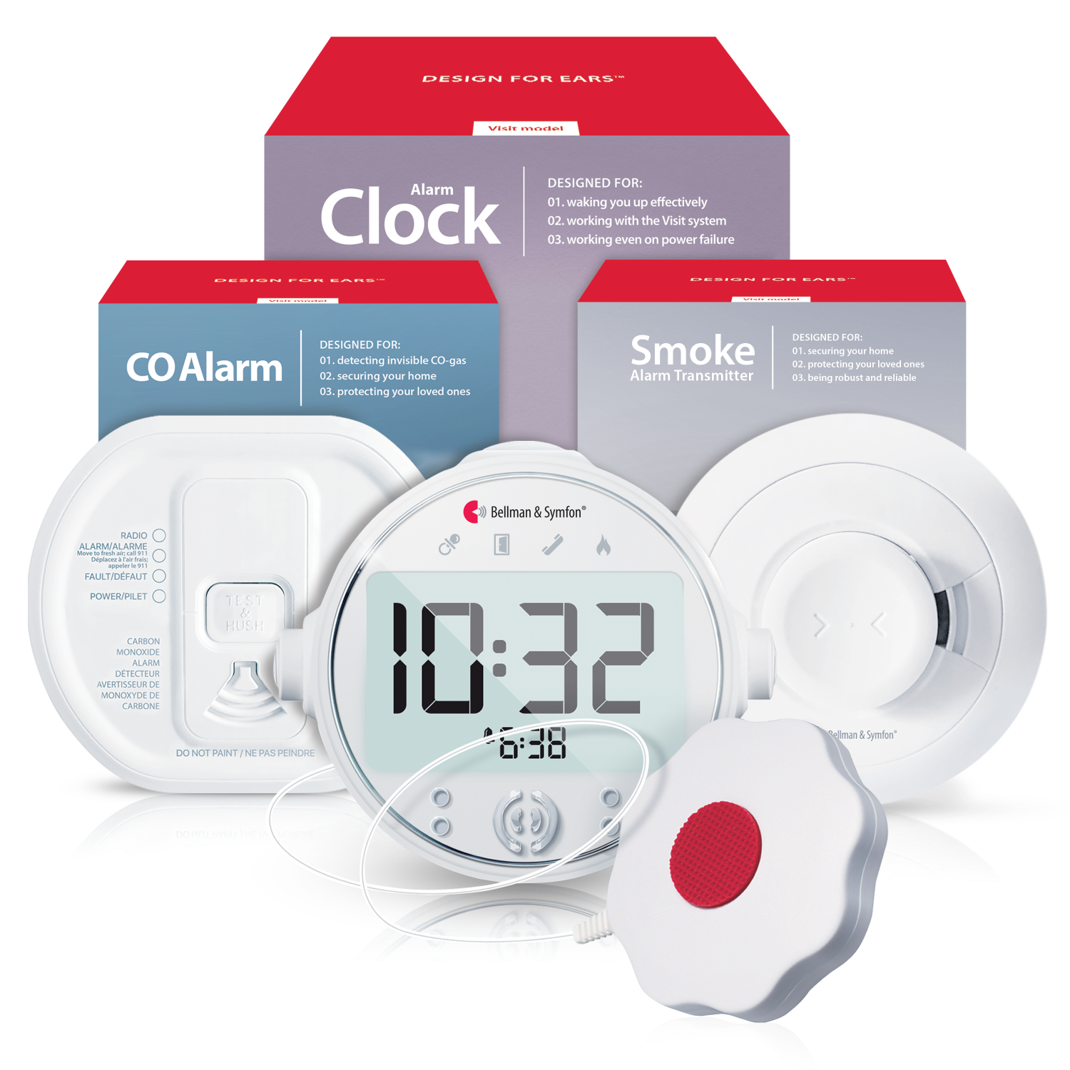 ADA Smoke/Fire and Carbon Monoxide Alarm Notification System | with Alarm Clock Receiver and Bed Shaker | Bellman & Symfon