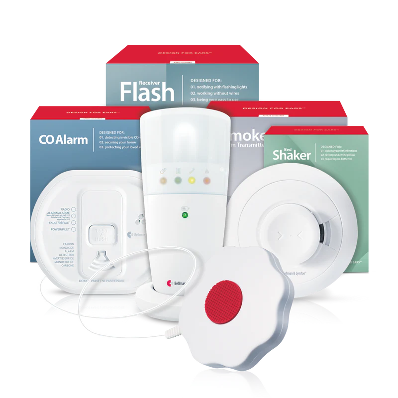 Smoke/Fire and Carbon Monoxide Alarm Notification System with Alarm Clock Receiver and Bed Shaker