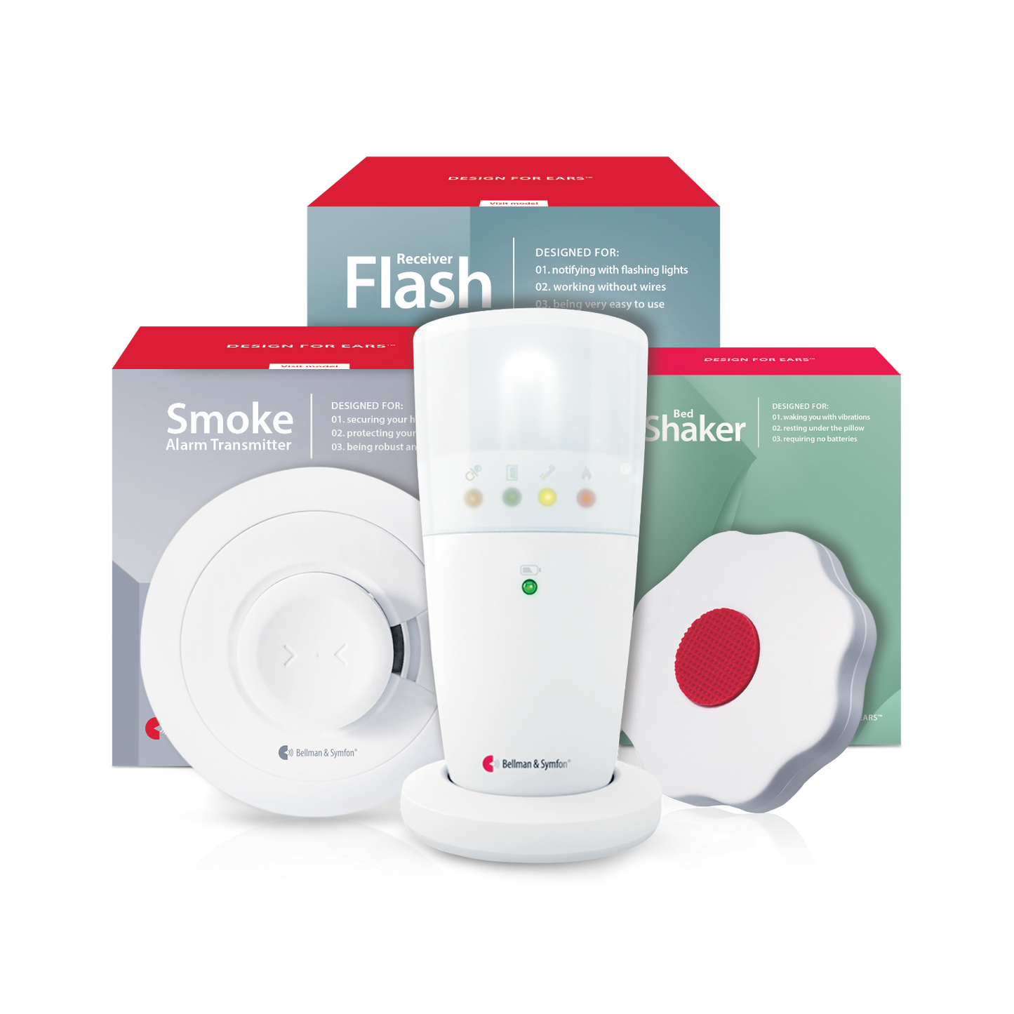 Smoke/Fire Alarm System with Flash Receiver and Bed Shaker