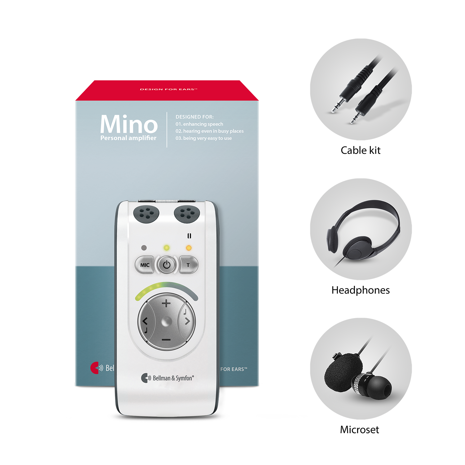 Mino Personal Amplifier | with Headphones, Microset, and TV Cable Kit