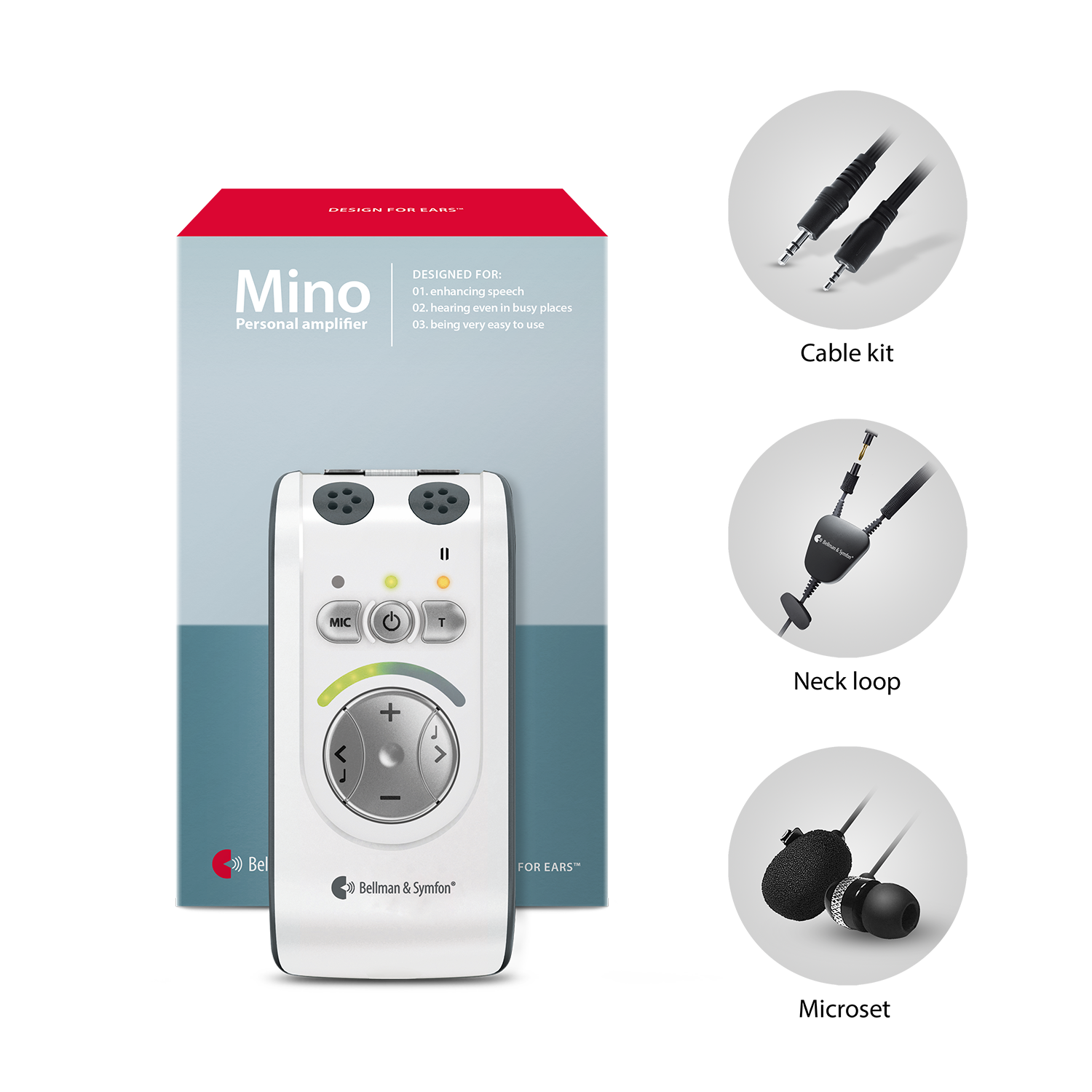 Mino Personal Amplifier | with Neck loop, Microset, and TV Cable Kit
