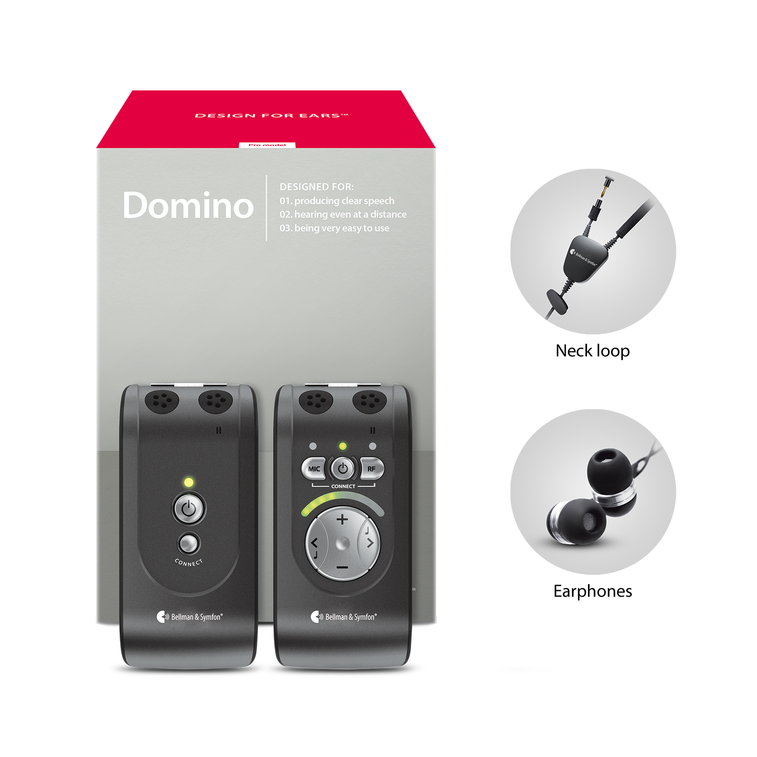 Domino Pro Wireless Listening system | with Earbuds and Neck Loop