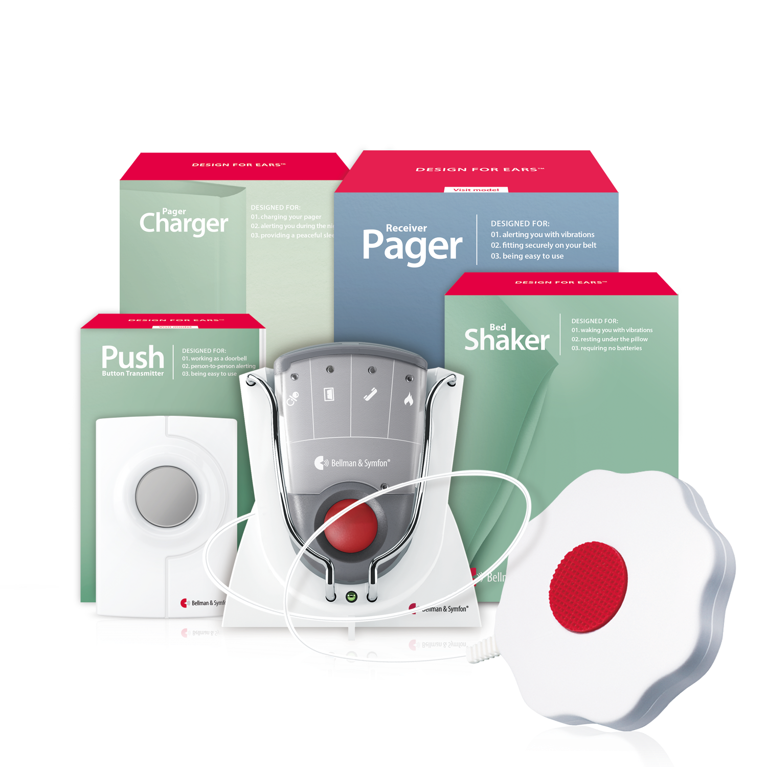 Push Button Notification System | with Pager Receiver, Charger and Bed Shaker