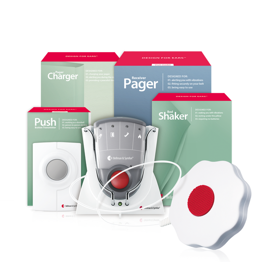 ADA Push Button Notification System | with Pager Receiver, Charger and Bed Shaker