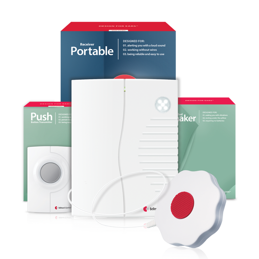 ADA Push Button Notification System | with Portable Receiver and Bed Shaker