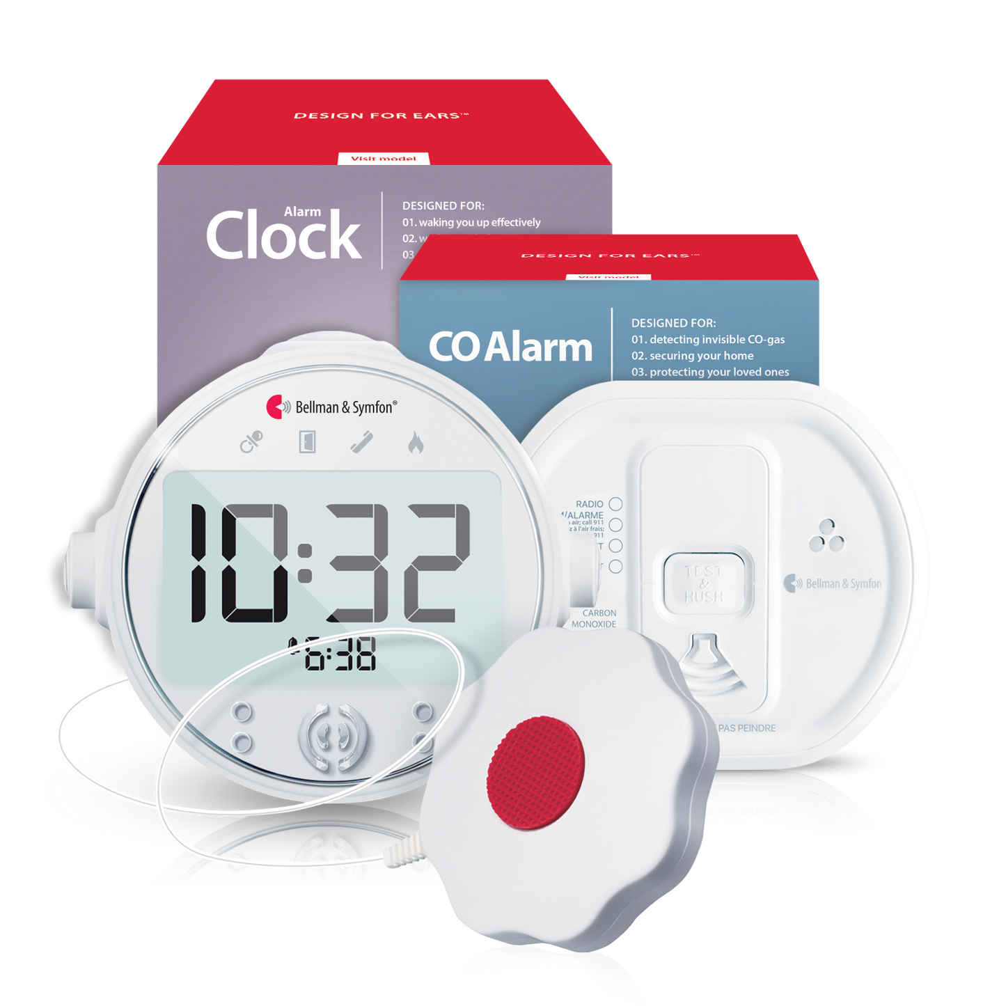 Carbon Monoxide Alarm Notification System with Alarm Clock Receiver and Bed Shaker