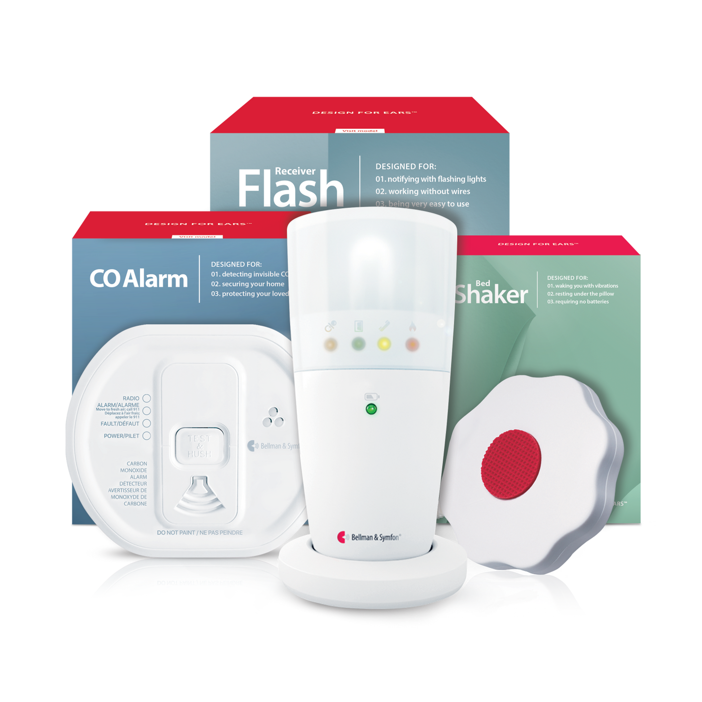 Carbon Monoxide Alarm Notification System with Flash Receiver and Bed Shaker