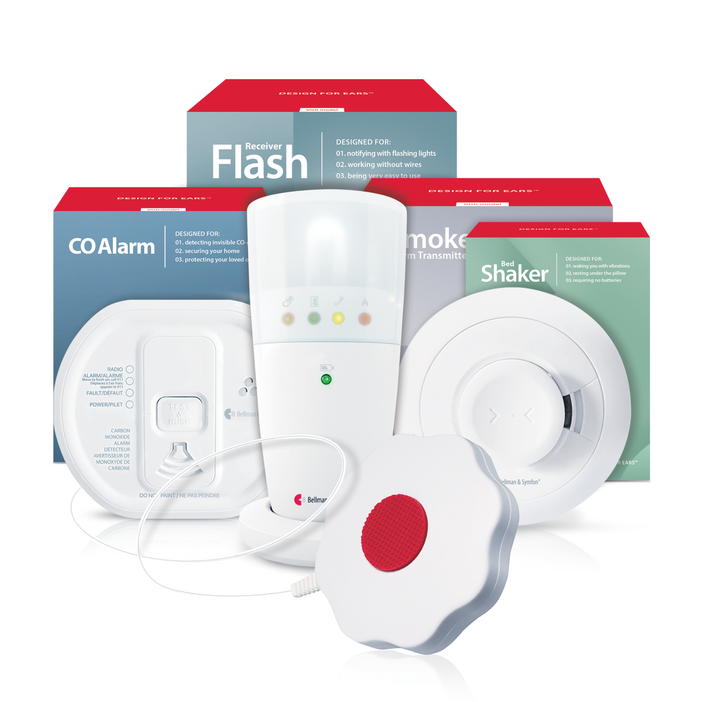 Smoke/Fire and Carbon Monoxide Alarm Notification System with Flash Receiver and Bed Shaker